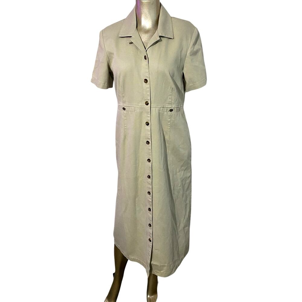 Appleseeds Tencel Cotton Button Front Maxi Shirt Dress Khaki Petite 8P